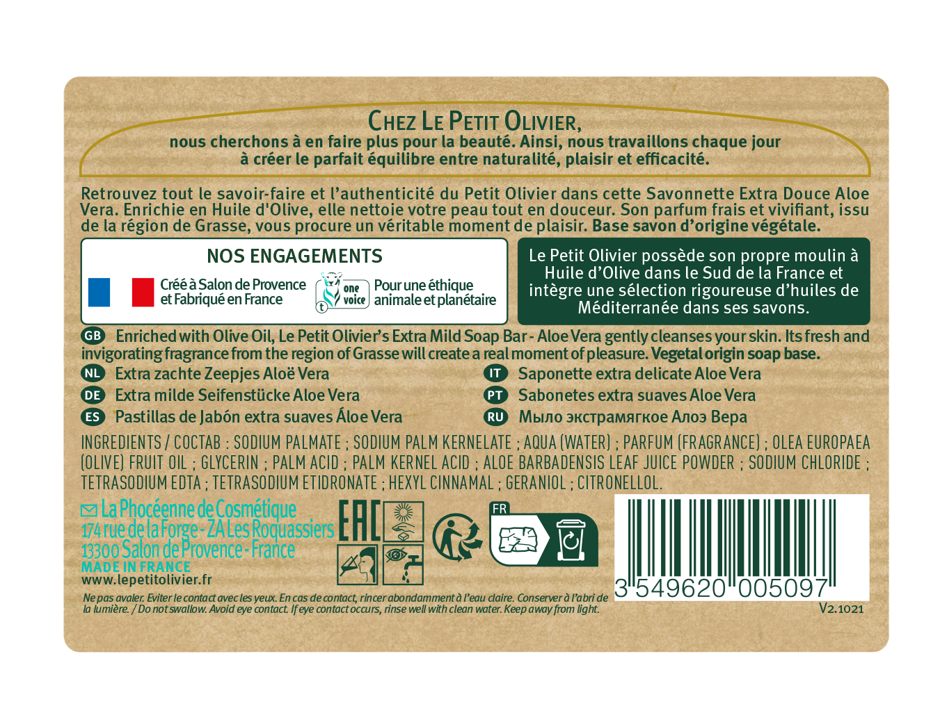 LE PETIT OLIVIER savonnettes<br>2 × 100 g, extra douces aloe vera