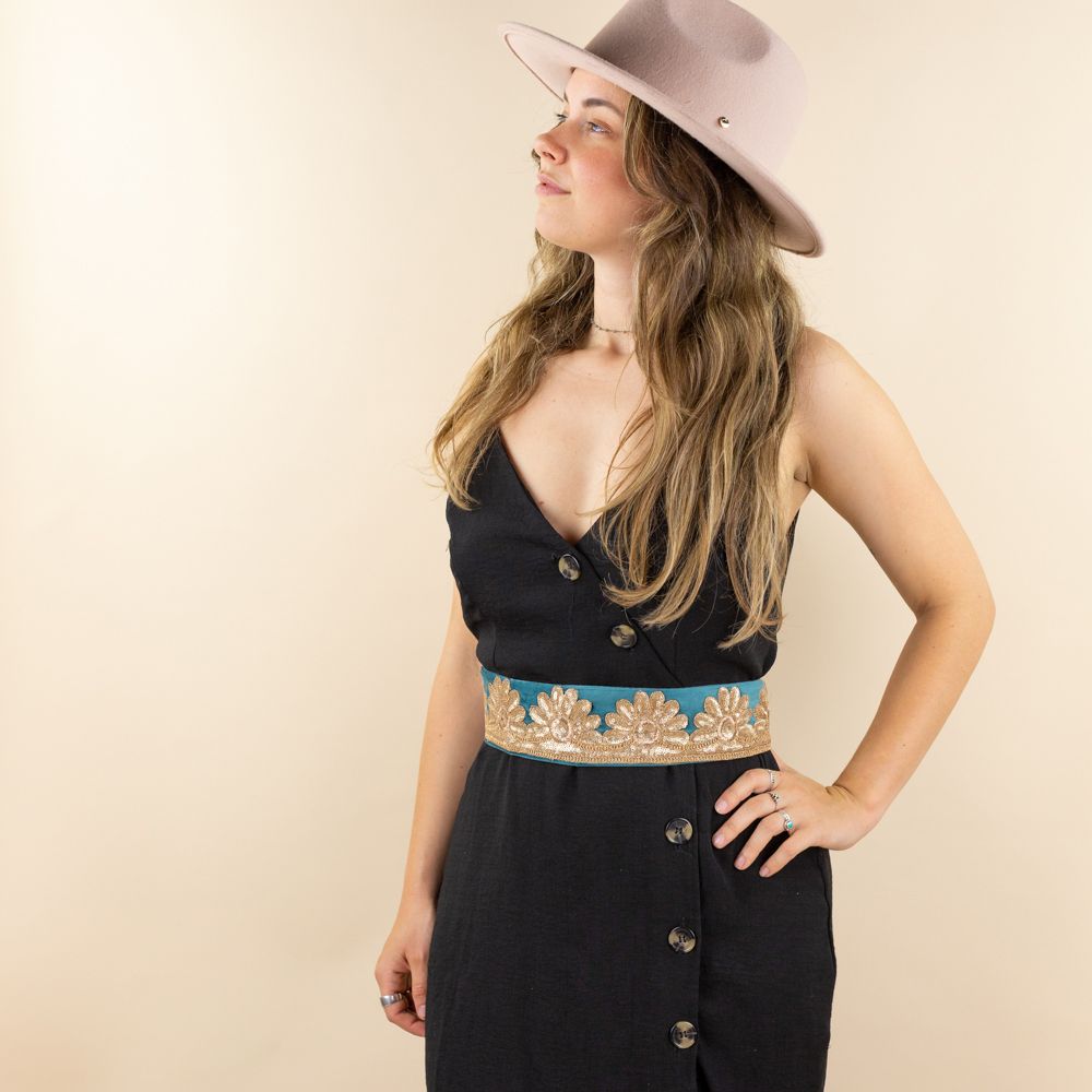 Moonrise velvet riem Juliet blauw - goud pailletten
