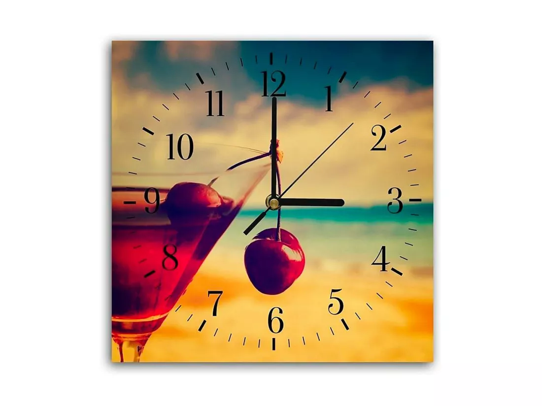 Horloge Cocktail Cerise pour Décoration Intérieure Tendance - 30 x 30 cm