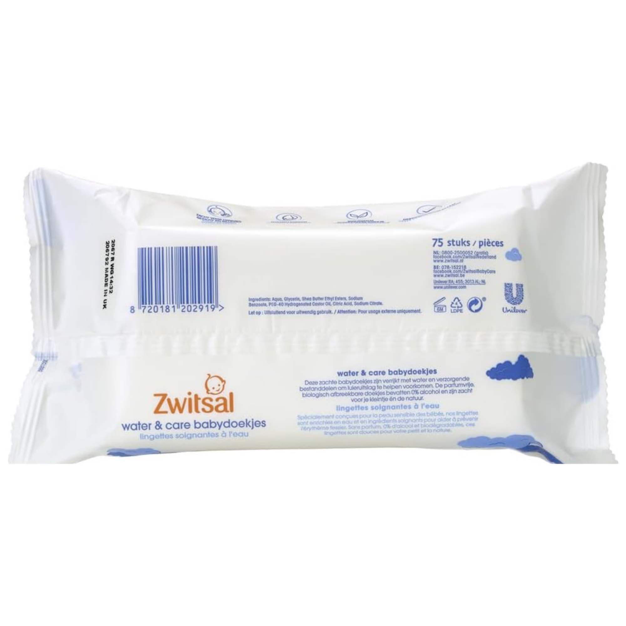 Zwitsal Water & Care Babydoekjes (12x75 stuks)