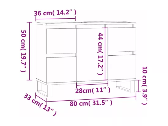 Armoire salle de bain chêne fumé 80x33x60cm bois d'ingénierie