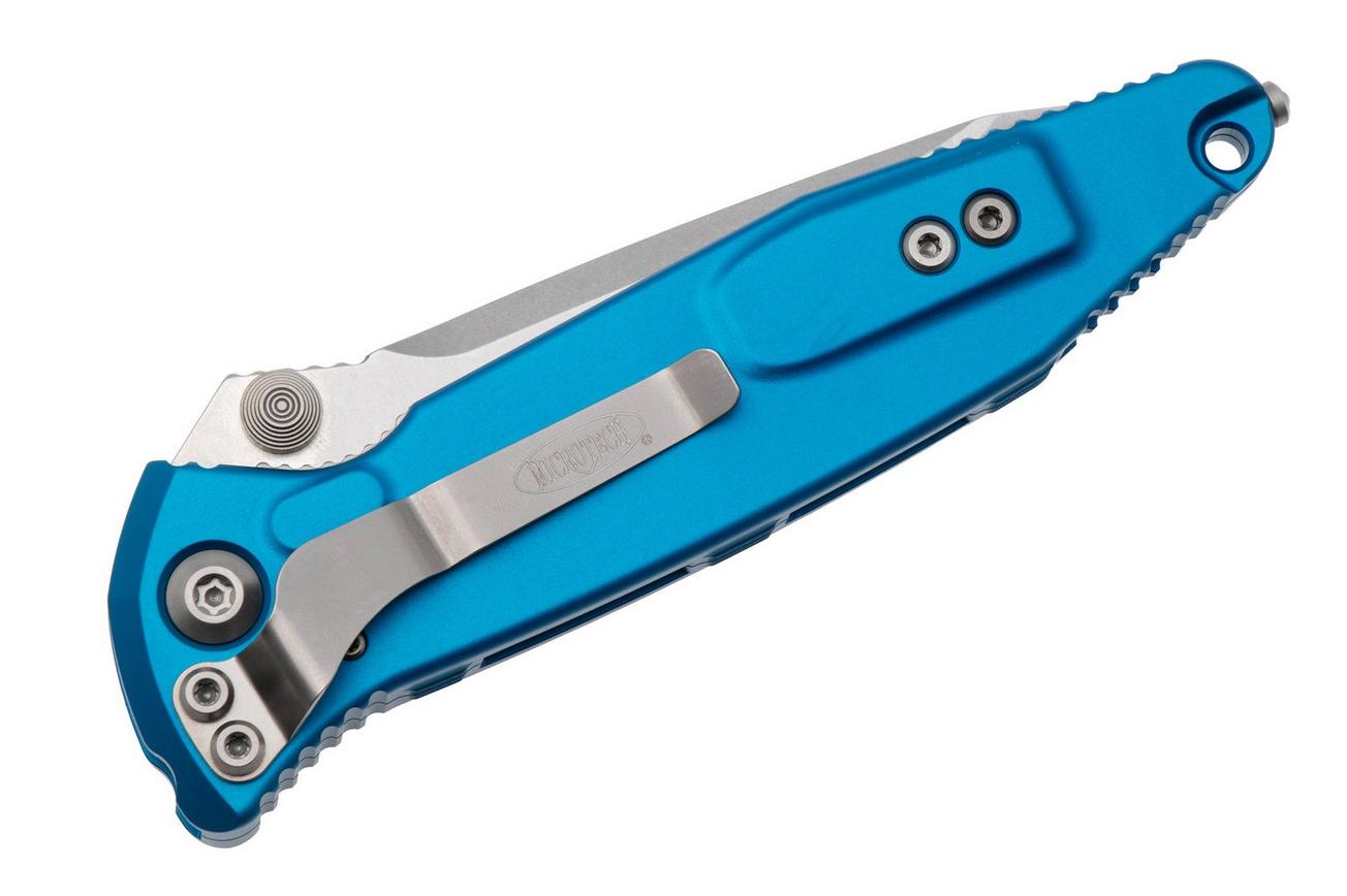 Microtech Socom Elite 161-11BL, Stonewashed M390 Tanto, Blue Aluminum partly serrated zakmes