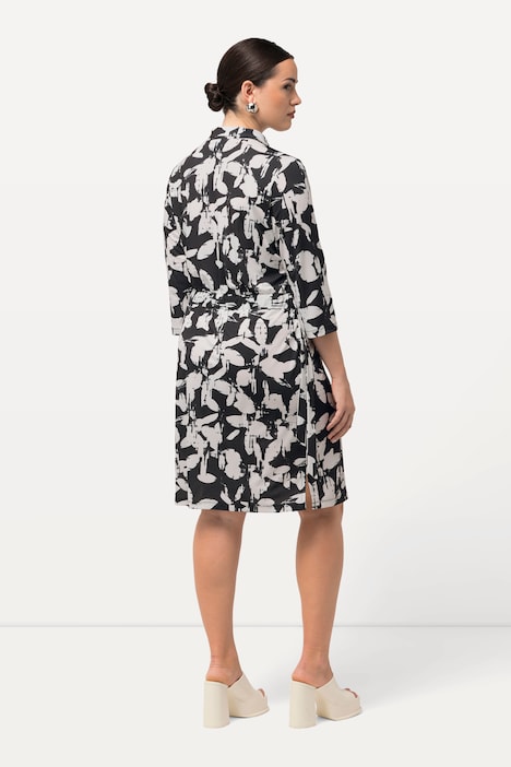 Jerseykleid, Blätter, Hemdkragen, 3/4-Arm