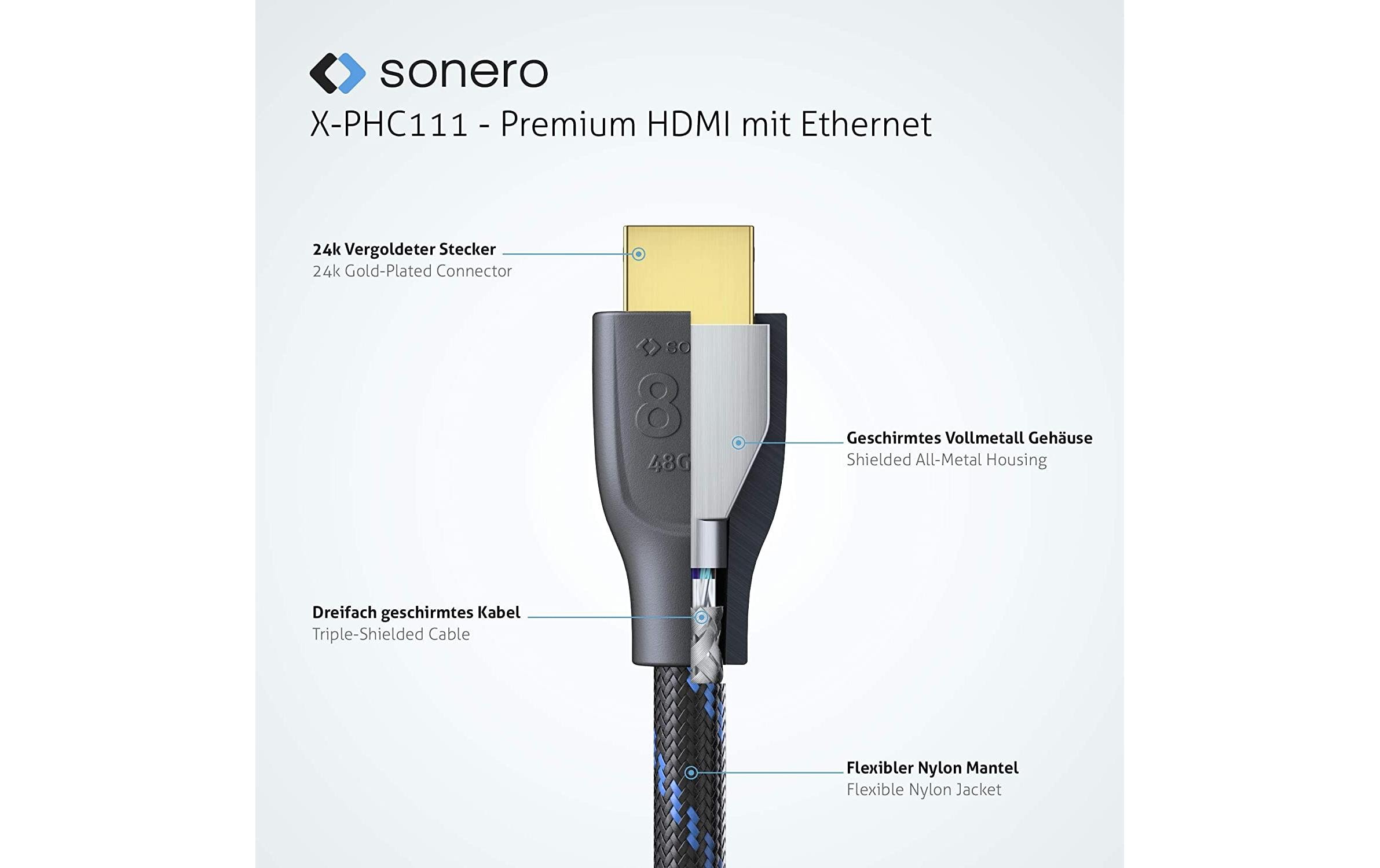 Kabel Ultra High Speed HDMI 2.1 8K HDMI - HDMI, 0.5 mHochwertiges HDMI Kabel