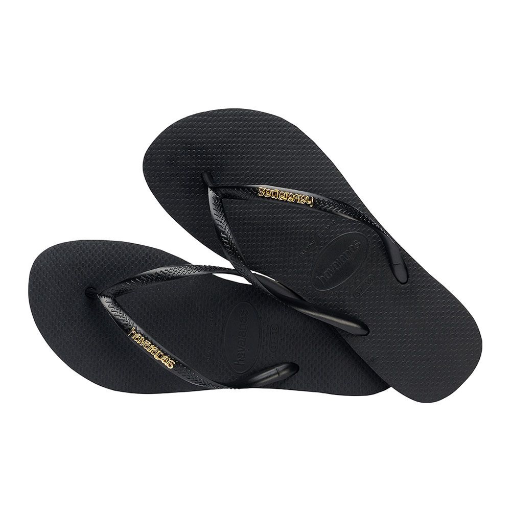Havaianas SLIM LOGO METALLIC - Tongs Femme black/gold