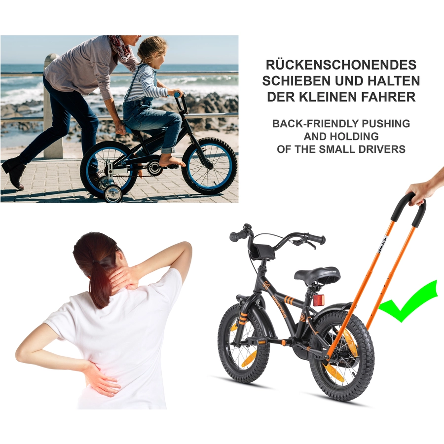 PROMETHEUS BICYCLES® Schiebestange für Kinderfahrrad, orange