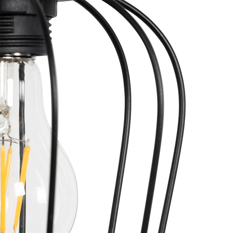 Landelijke hanglamp zwart met hout 4-lichts - Stronk