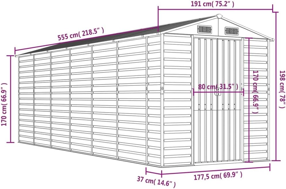 vidaXL Gerätehaus Anthrazit 191x555x198 cm Verzinkter Stahl
