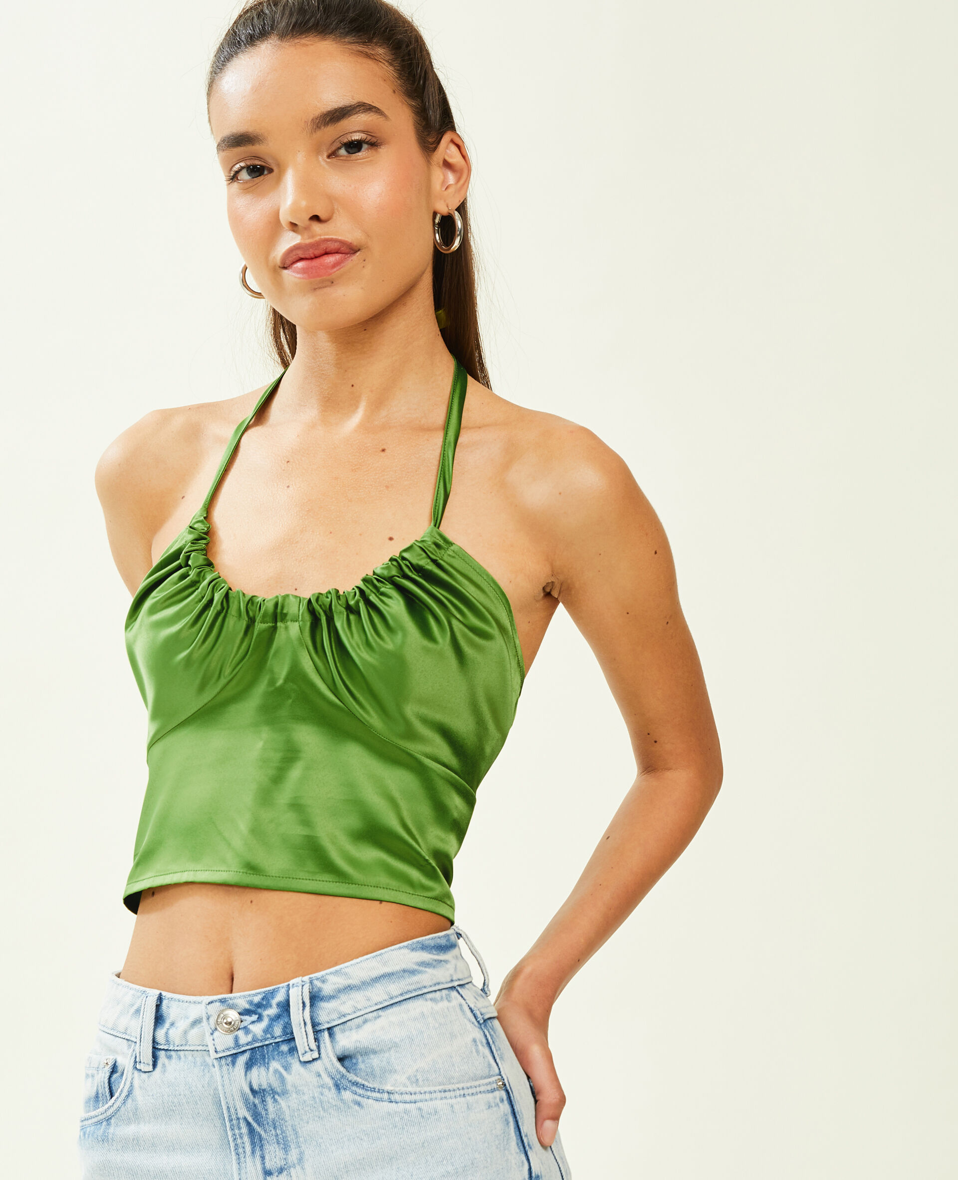Top satiné - Vert kaki
