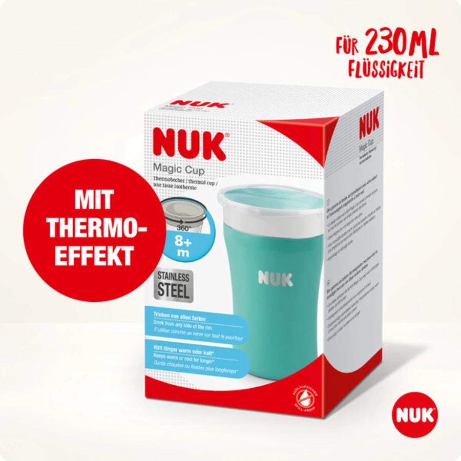 NUK Trinklernbecher Magic Cup Edelstahl türkis mit Thermo Funktion