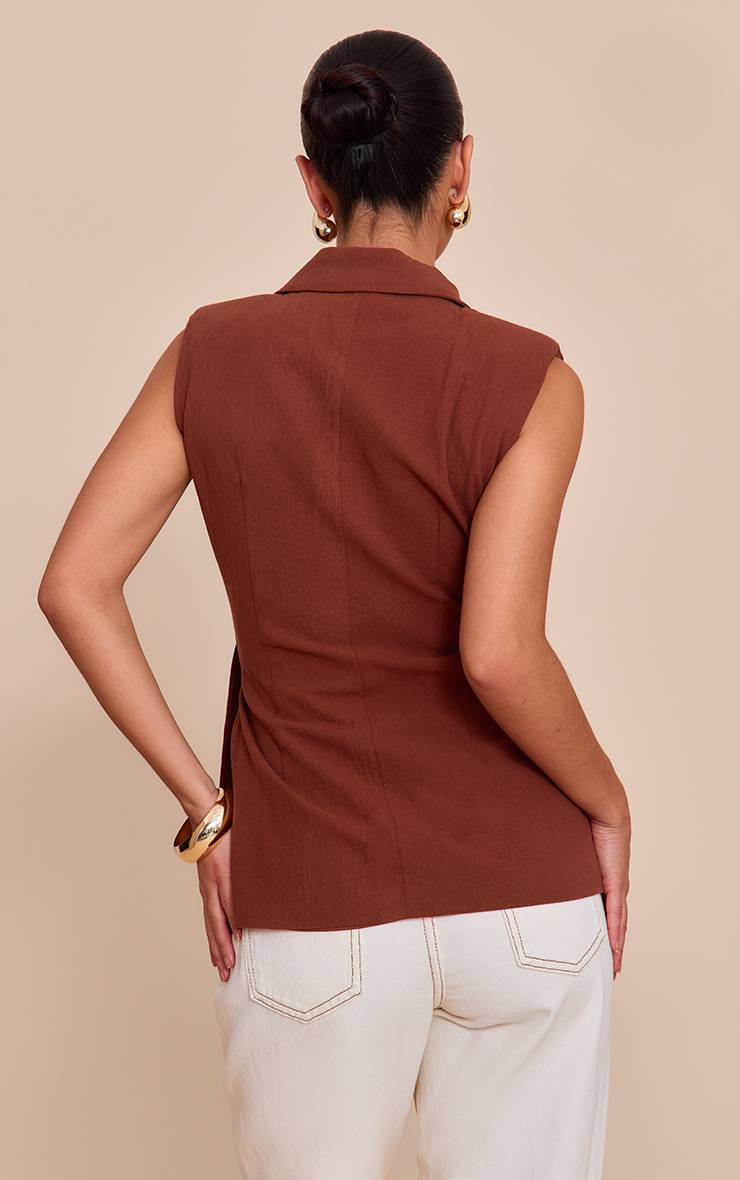Rouille Gilet Sans Manches Aspect Lin À Nouer À La Taille