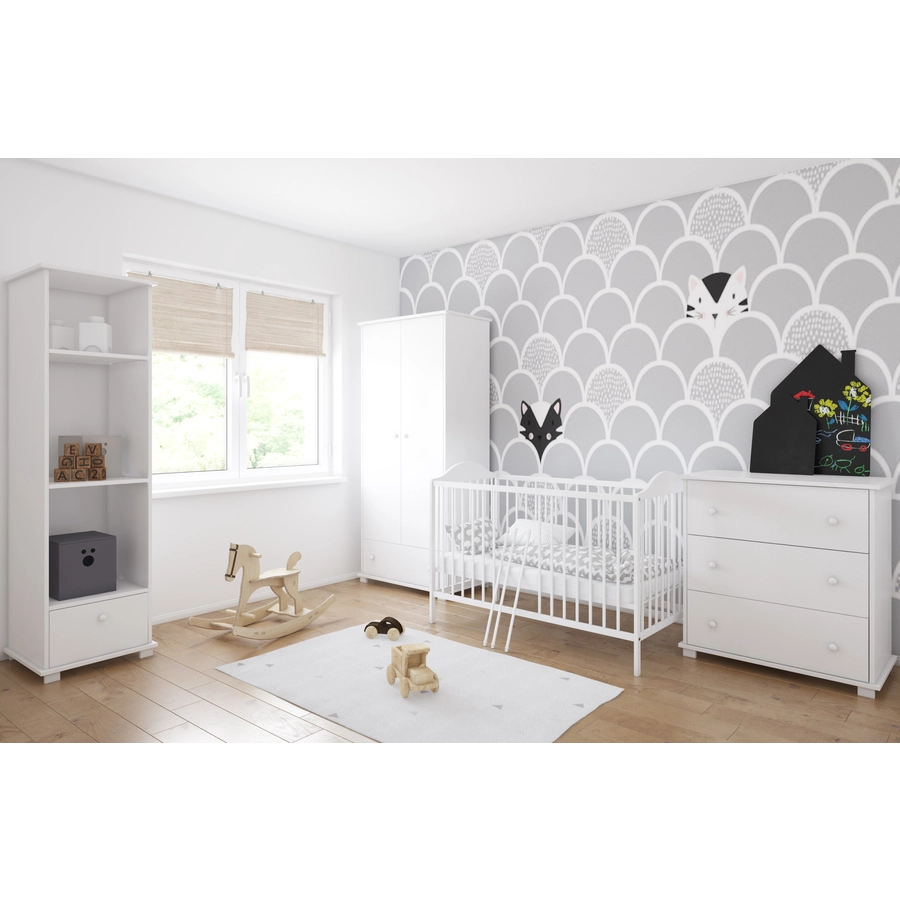 Kids Collective Babybett Gitterbett 60x120 höhenverstellbar | herausnehmbare Sprossen Stäbe weiß mit Matratze