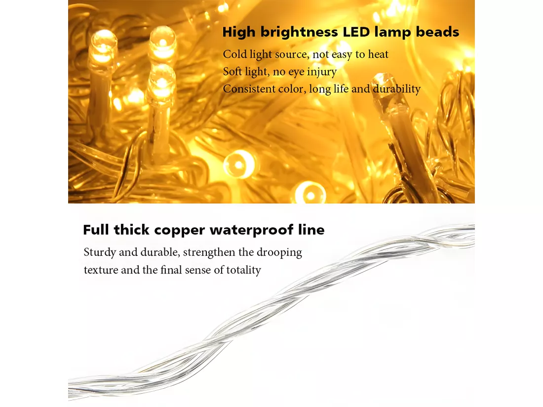 80M 800 LED Guirlande lumineuse Carnaval Mariage Extérieur Intérieur Jardin Éclairage, blanc chaud