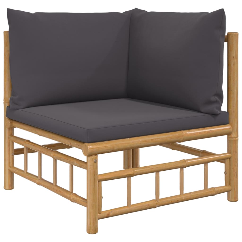 Salon de jardin meuble d'extérieur ensemble de mobilier 7 pièces avec coussins gris foncé bambou