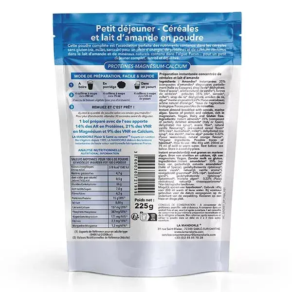 La Mandorle Super Cereal de Pequeno-Almoço e Leite de Amêndoas Orgânico Doypack 225g