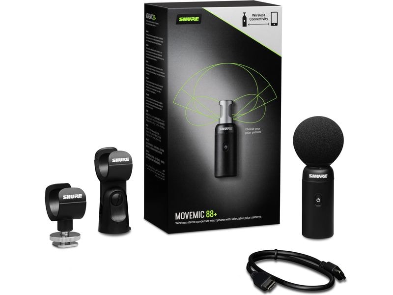 Shure Mikrofon MoveMic 88 W-Kit Drahtloses Stereo-Mikrofon-Set mit Kamera-Empfänger
