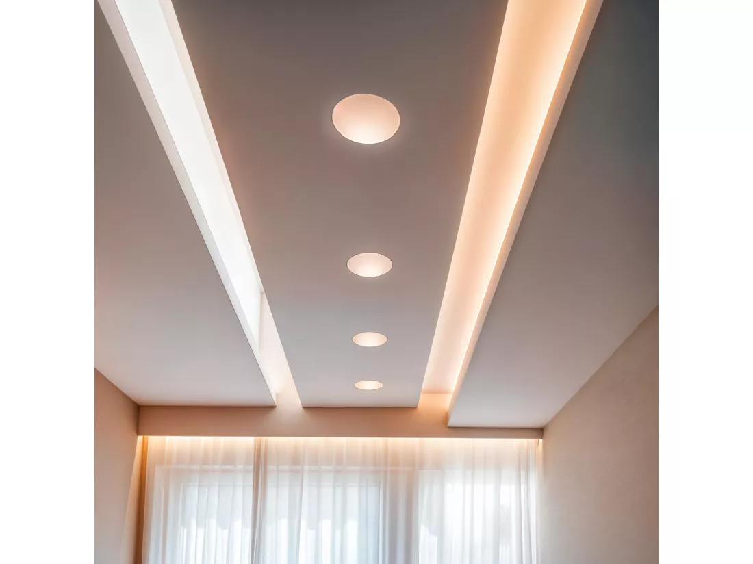 Collerette Downlight Intégration Plâtre/Pladur Ronde 18W Coupe Ø333 mm UGR17 2700K Blanc chaud