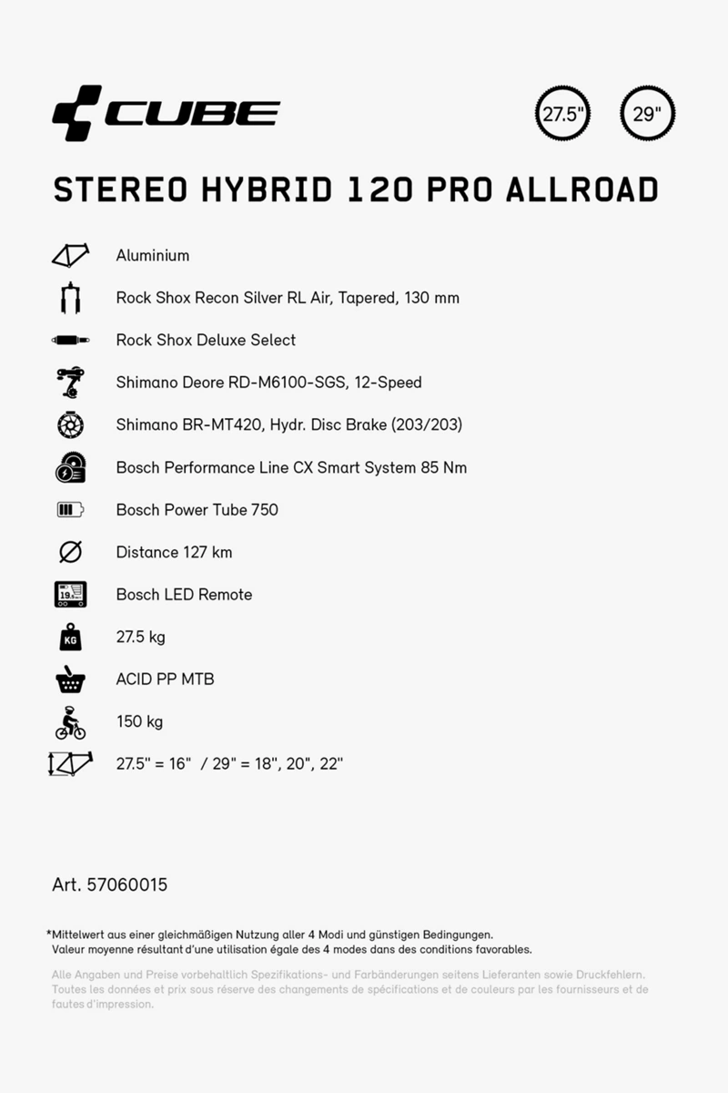CUBE Stereo Hybrid 120 Pro 750 Allroad 27.529 E-Mountainbike 2024