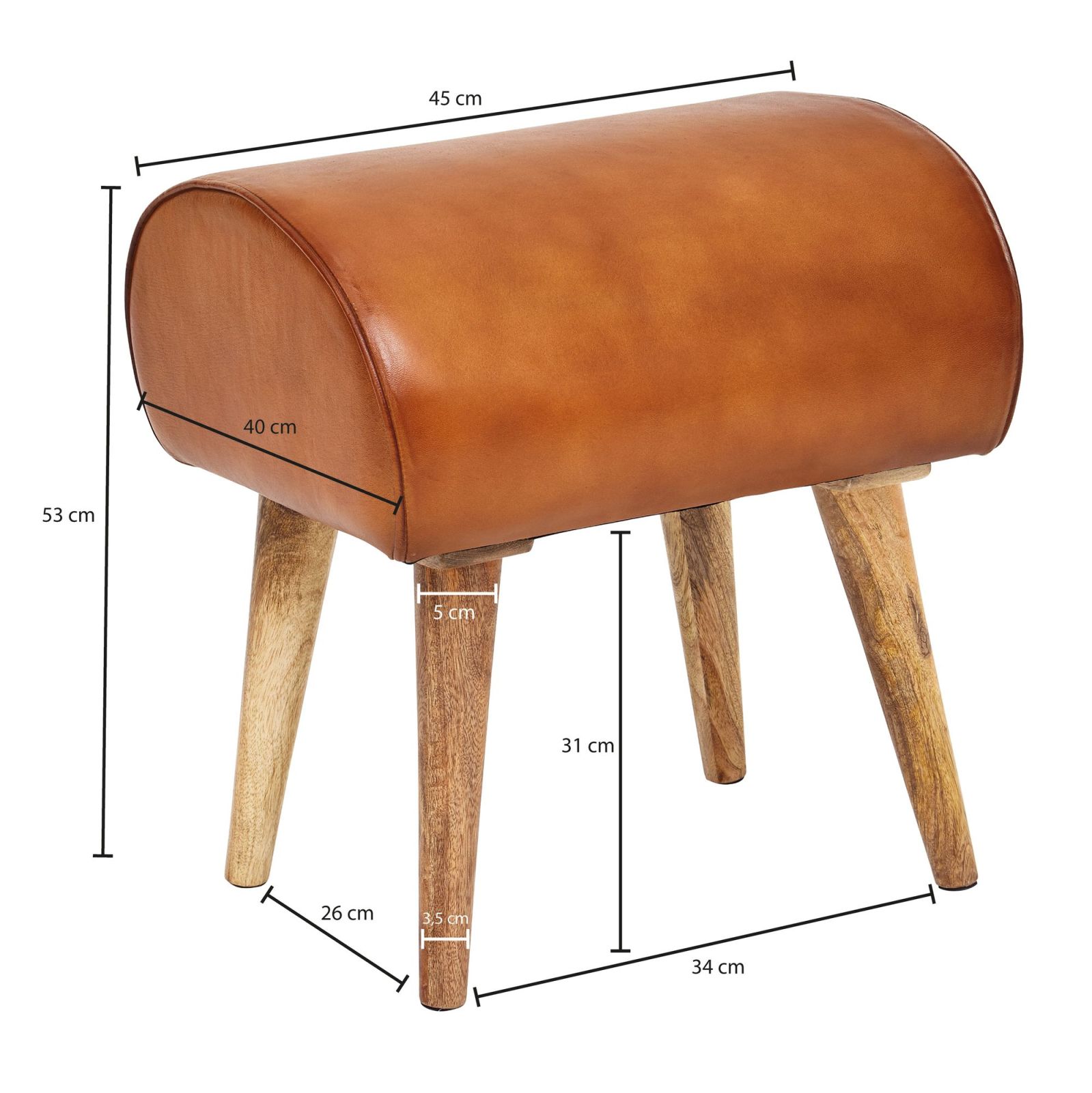 Sitzhocker - braun - Echtleder