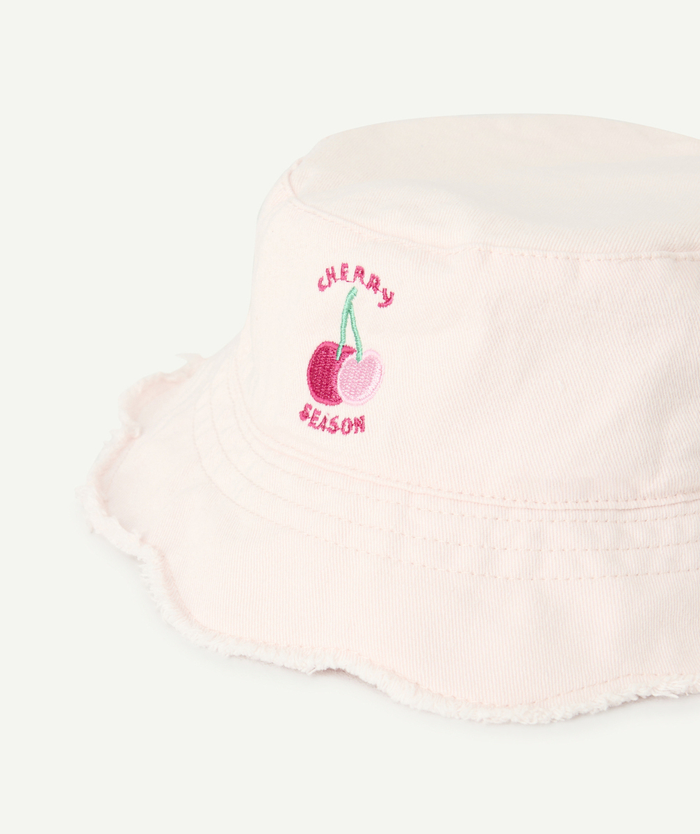 BOB BÉBÉ FILLE EN COTON ROSE PÂLE AVEC MESSAGE ET CERISES BRODÉS