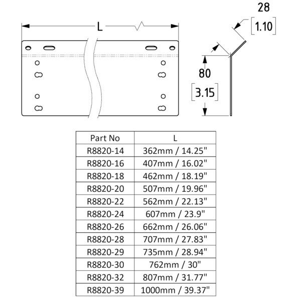 Penn Elcom R8820/20 verbindingsbeugel voor R8800 507 mm
