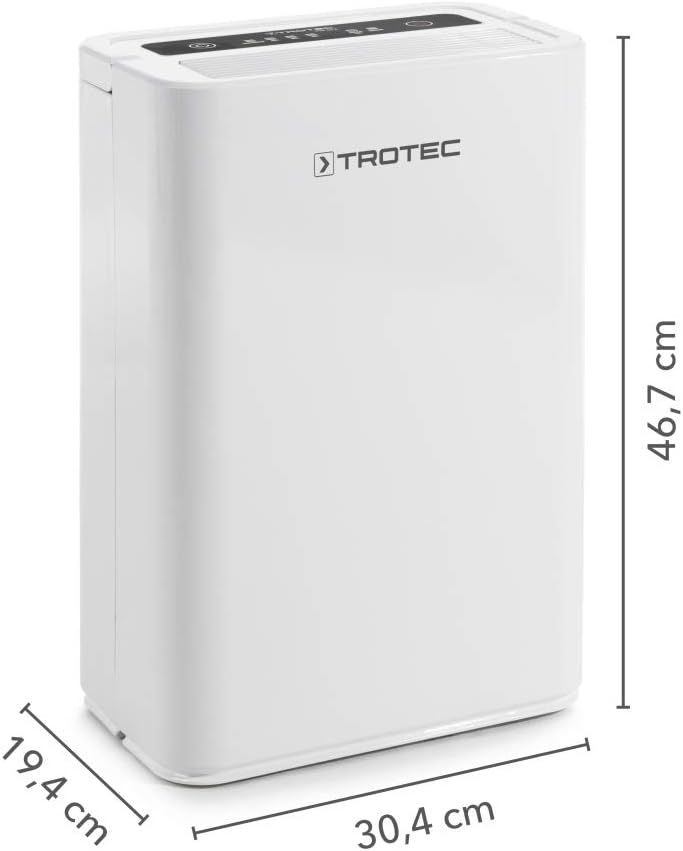 TROTEC TTK 52 E Déshumidificateur d'air, Déshumidificateur Electrique, Déshumidificateur Portable, Absorbeur d'humidité, Déshumidification Max. 16 l/j, pour 31 m² Max., Hygrostat intégré