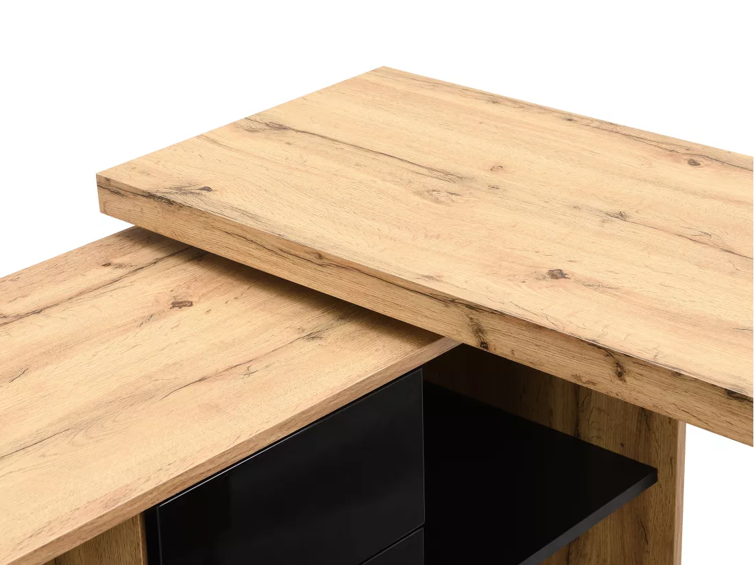 Bureau extensible avec plateau pivotant 360° - MDF - Naturel et noir - PAVELO