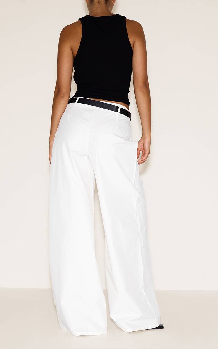 Crème Pantalon En Coton Léger À Jambes Ultra Larges Avec Ceinture