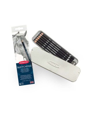 Derwent Sketching Pencil & Sharpener Tin Set Of 6
