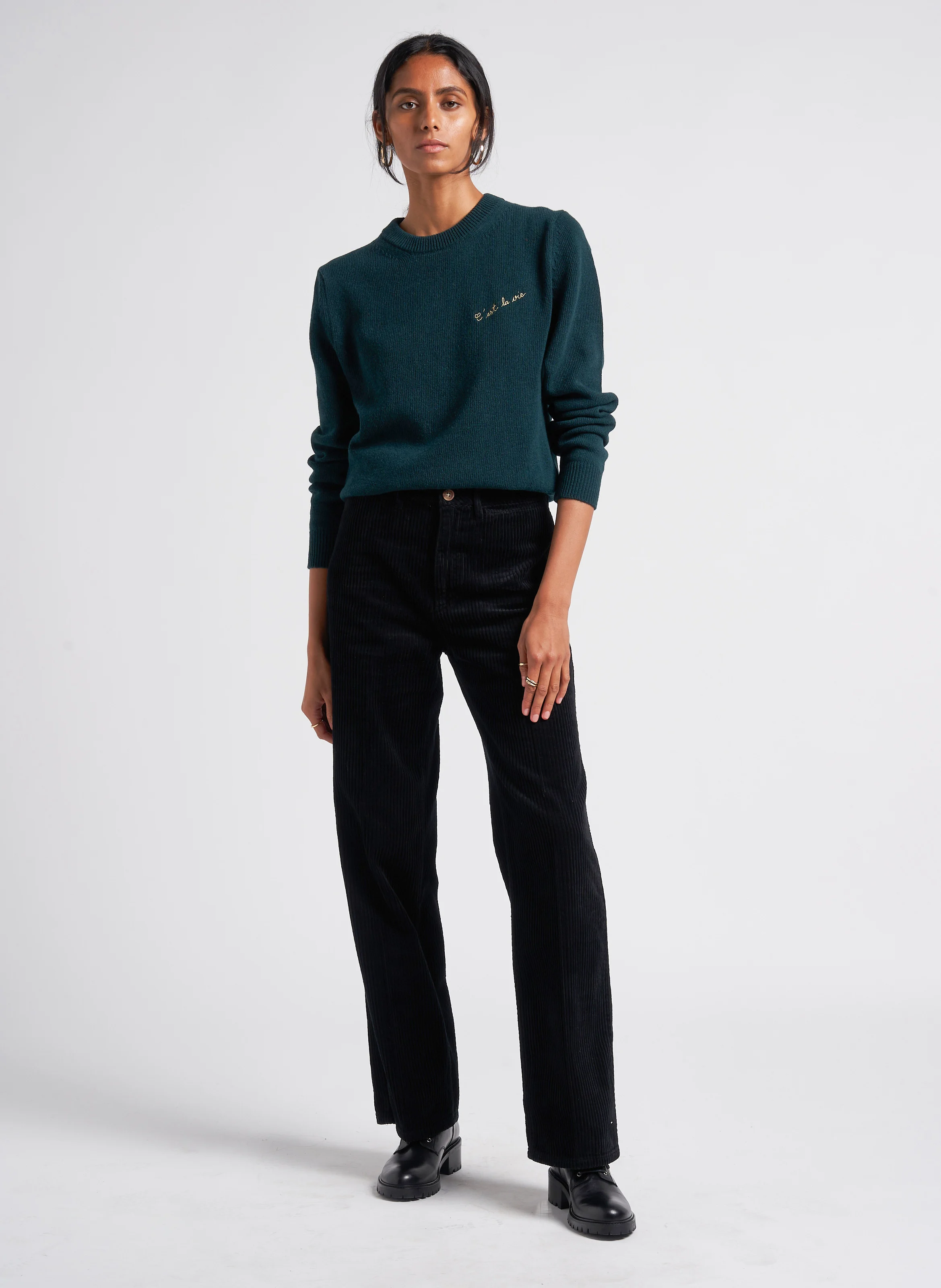WHAM - Pantalon large en velours côtelé de coton | Noir