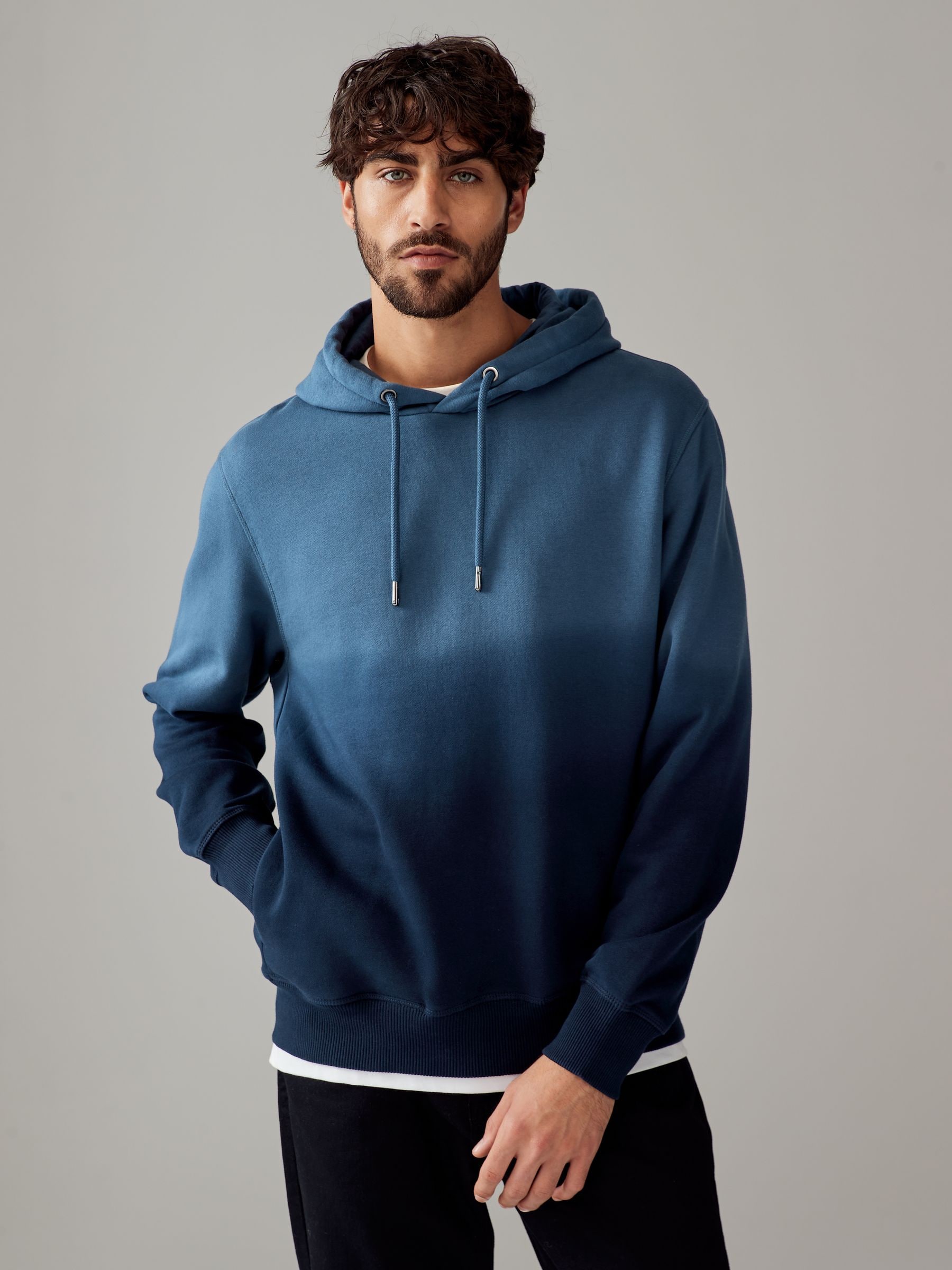 Donkerblauw - Dip Dye Katoenrijke Jersey Hoodie