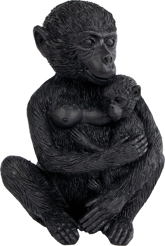 beeld Monkey with cub zwart 13 x 9 x 15 cm