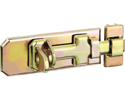 Veiligheidsgrendelslot met vlakke handgreep en lus, 100 x 40 mm, geel verzinkt