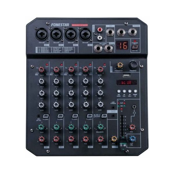 Fonestar Mesa de Mistura 6 Canais C/ Função Live Streaming   Gravador usb - MIX-6LIVE