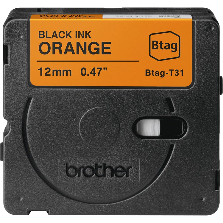 Brother BTAG-T31 – Ruban adhésif noir sur orange, 12 mm de large, non laminé