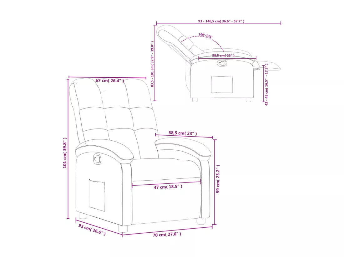 Fauteuil inclinable Noir Tissu