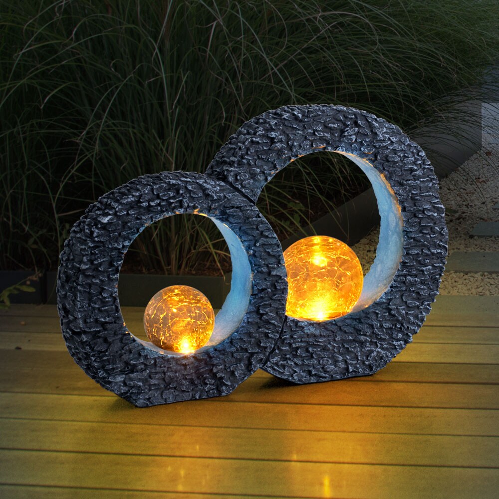 LED Solarleuchte, Stein-Optik, silber-blau, Feuereffekt, L 36 cm