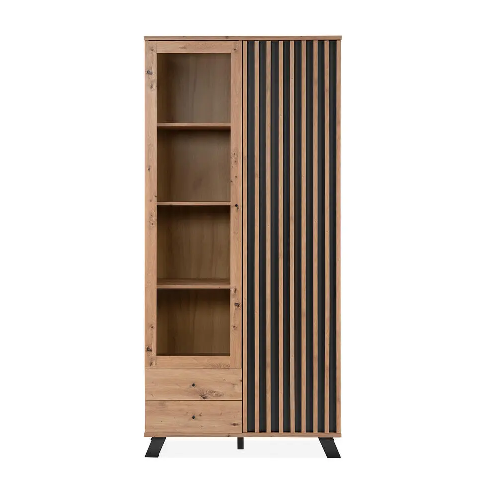 CALICOSY - Vitrinekast LUBLIN - Licht hout - 198x92x40 cm