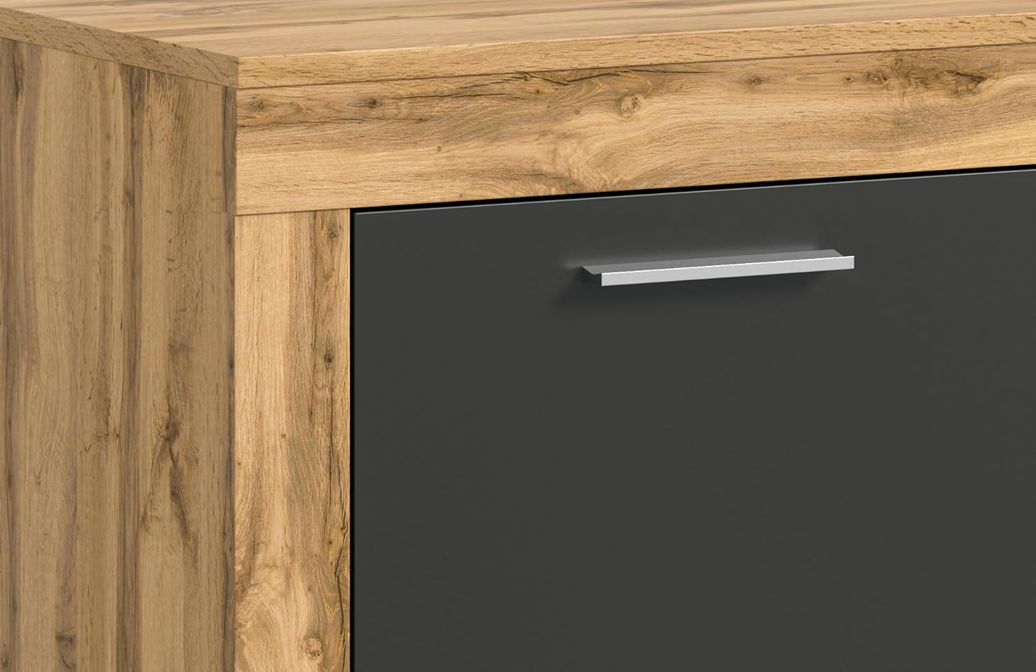 xonox.home Wohnzimmer Jam Highboard Hochkommode Wohnzimmerschrank Hochschrank Anrichte in Front grau Nb. Korpus/Absetzung Wotan Eiche Nb., ca.80x88x35 cm