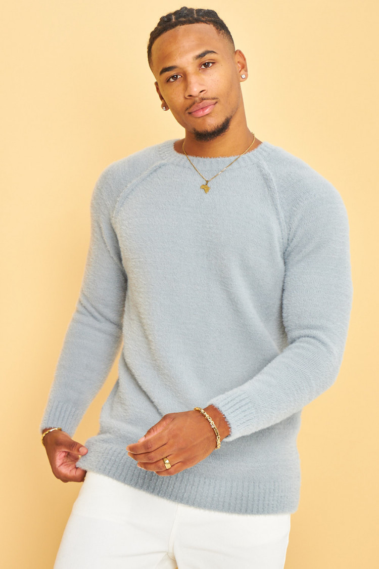 Pull gris en laine à col rond