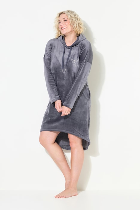 Loungewear-Nickikleid, Kapuze, Langarm, recycelt
