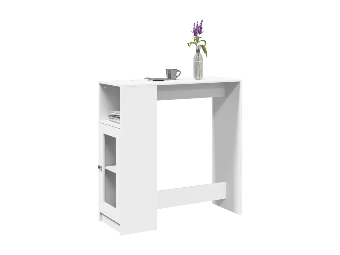 Table de bar avec étagères blanc bois d'ingénierie