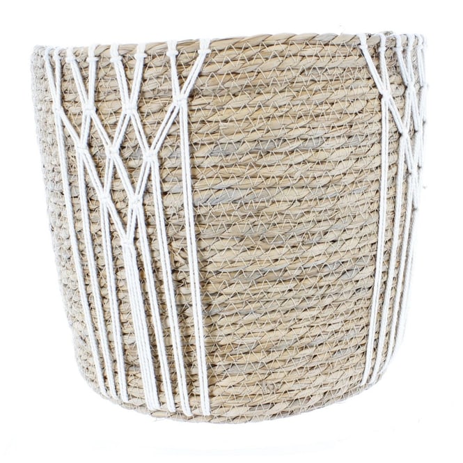 Korb mit Makramee-Verzierung - aus Naturgras - ca. 31 x 30 cm