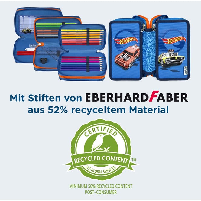 Hot Whells - Federmäppchen mit 3 Fächern - 30-teilig