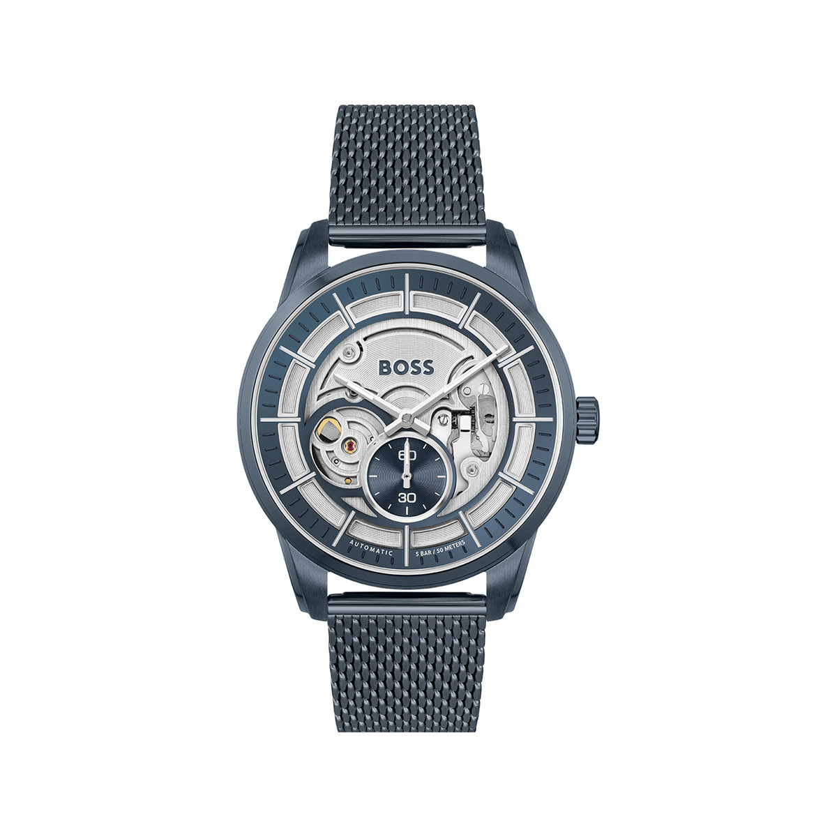 Montre BOSS sport lux homme automatique, bracelet acier bleu