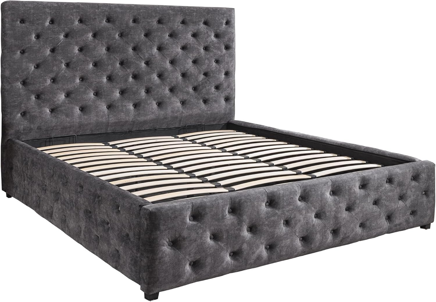 Riess Ambiente Boxbett Paris - 180x200cm - grau - Samt Stauraum Chesterfield Design Bettkasten Bett mit Rückenlehne