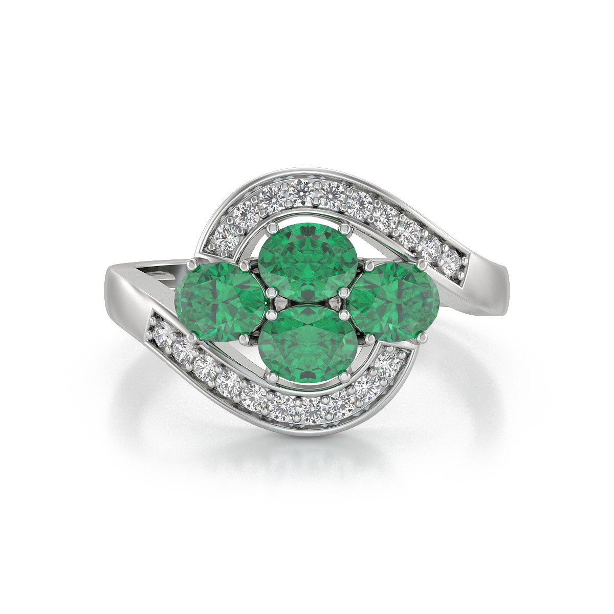 Bague Emeraude et diamants sur Argent 925 2.91grs