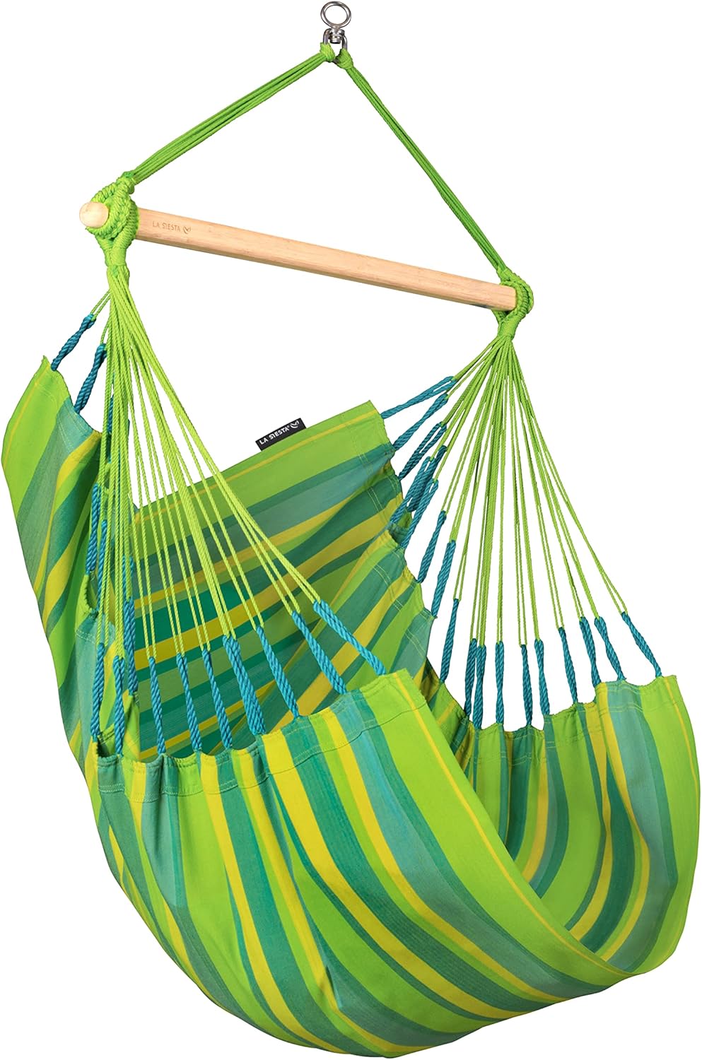 La Siesta® - Domingo Hängesessel Basisgröße - Wetterfest mit Bambusholz, 360° drehbar, großzügige Maße - Bequemer Hängesessel. (Lime)