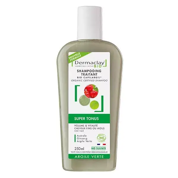 Dermaclay Shampoing Traitant Bio Cheveux Fins Volume Argile Verte 250ml