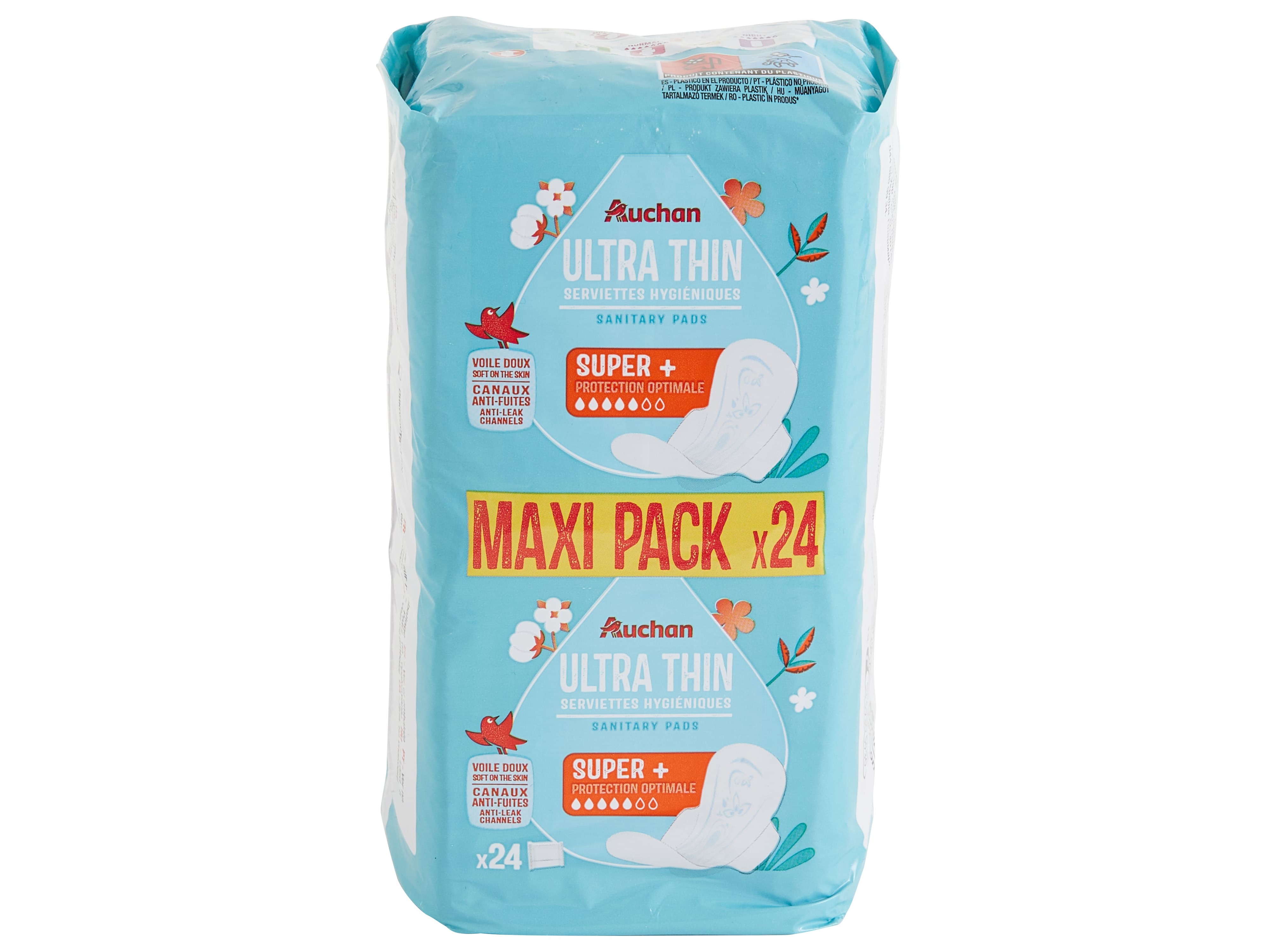 PENSOS HIGIÉNICOS AUCHAN ULTRA FINOS SUPER C/ABAS BOLSA MAXI PACK 24UN